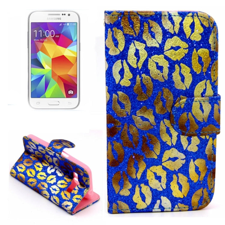 Golden Lips Pattern Flip Leather Case with Holder & Card Slots for Galaxy Core Prime / G360