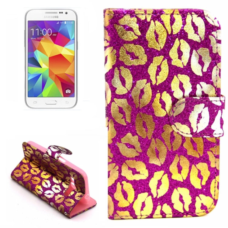 Golden Lips Pattern Flip Leather Case with Holder & Card Slots for Galaxy Core Prime / G360
