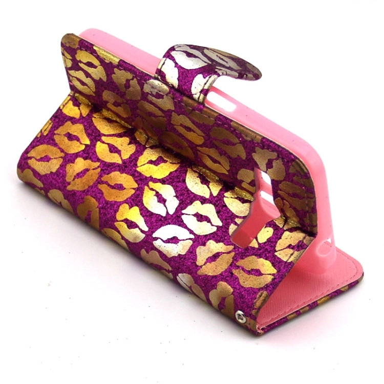 Golden Lips Pattern Flip Leather Case with Holder & Card Slots for Galaxy Core Prime / G360