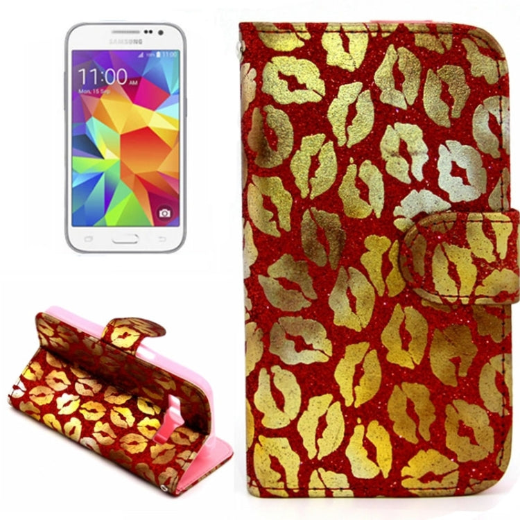 Golden Lips Pattern Flip Leather Case with Holder & Card Slots for Galaxy Core Prime / G360