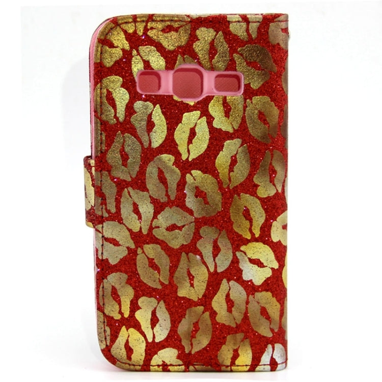 Golden Lips Pattern Flip Leather Case with Holder & Card Slots for Galaxy Core Prime / G360