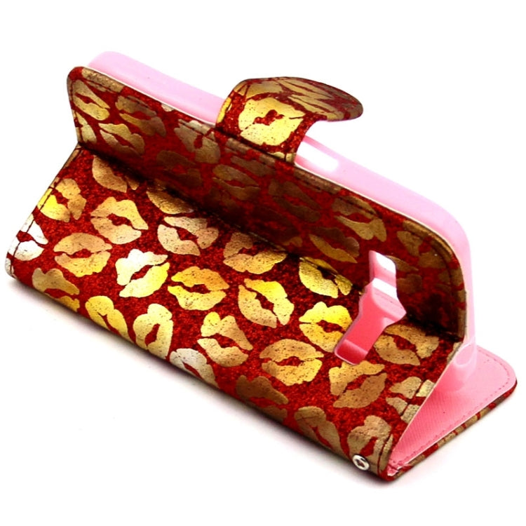 Golden Lips Pattern Flip Leather Case with Holder & Card Slots for Galaxy Core Prime / G360