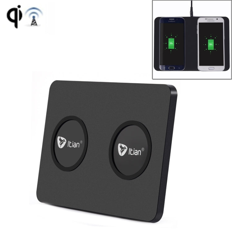 Itian Q300 Qi Standard Dual Phone Wireless Charger, For iPhone 8 / 8 Plus / X &  Galaxy S8 / S8 Plus / S6 / S6 edge+ / Note 5 / Nokia / LG / iPhone / HTC and Other Mobile Phone(Black)