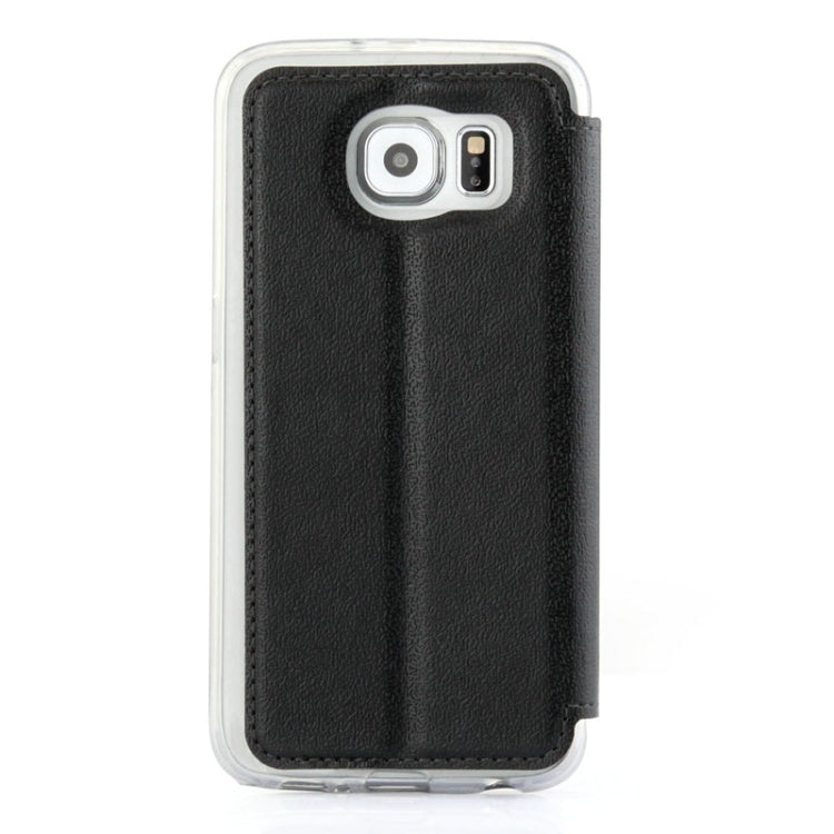 For Galaxy S6 / G920 UFO Horizontal Flip Orange Peel TPU PU Leather Case with Call Display & Holder & Card Slot & Wallet