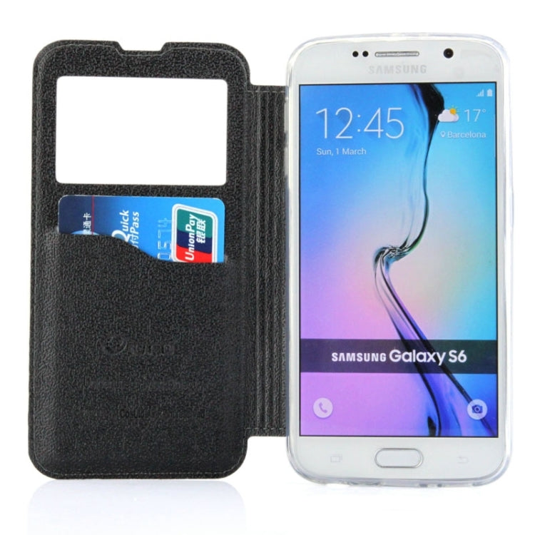 For Galaxy S6 / G920 UFO Horizontal Flip Orange Peel TPU PU Leather Case with Call Display & Holder & Card Slot & Wallet
