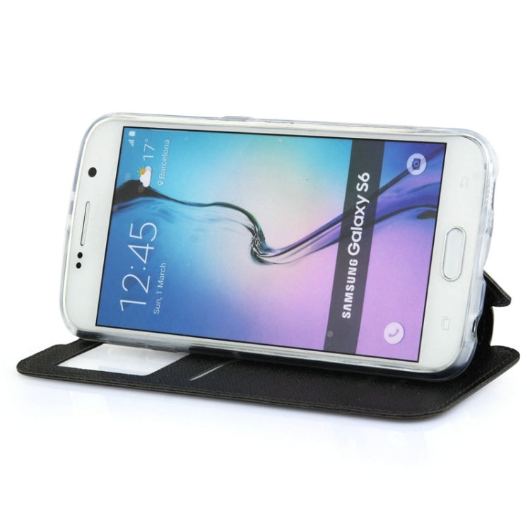 For Galaxy S6 / G920 UFO Horizontal Flip Orange Peel TPU PU Leather Case with Call Display & Holder & Card Slot & Wallet