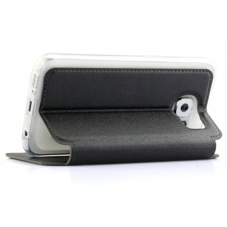 For Galaxy S6 / G920 UFO Horizontal Flip Orange Peel TPU PU Leather Case with Call Display & Holder & Card Slot & Wallet