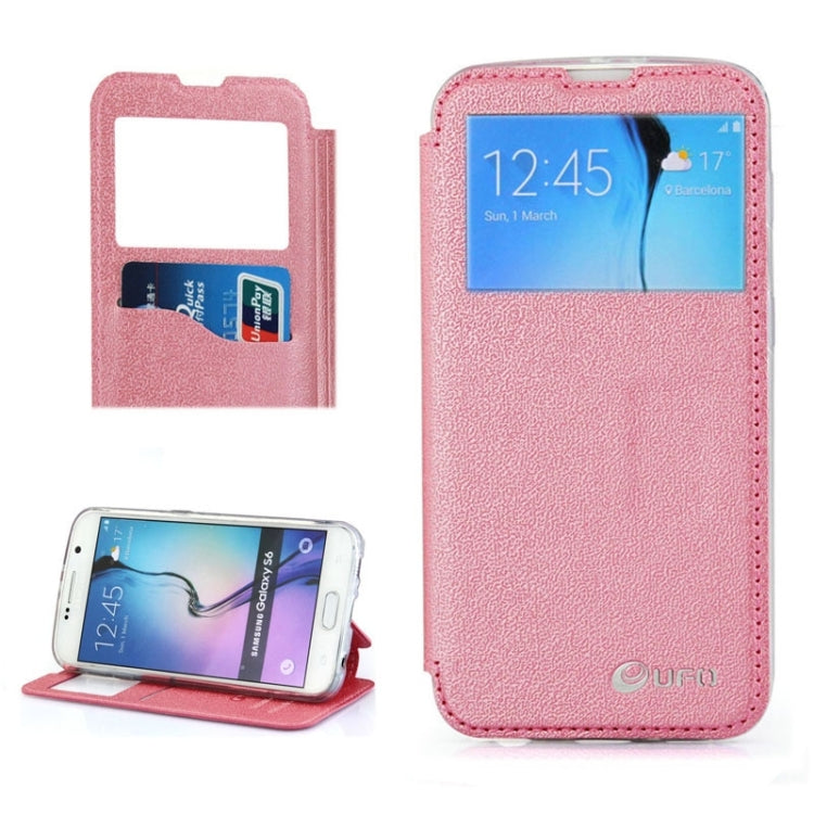 For Galaxy S6 / G920 UFO Horizontal Flip Orange Peel TPU PU Leather Case with Call Display & Holder & Card Slot & Wallet