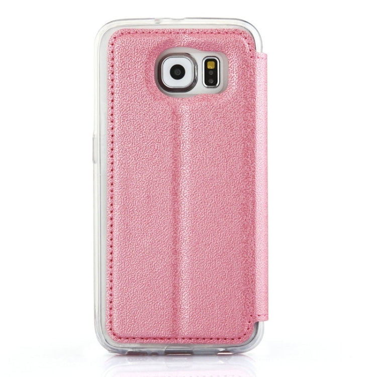 For Galaxy S6 / G920 UFO Horizontal Flip Orange Peel TPU PU Leather Case with Call Display & Holder & Card Slot & Wallet