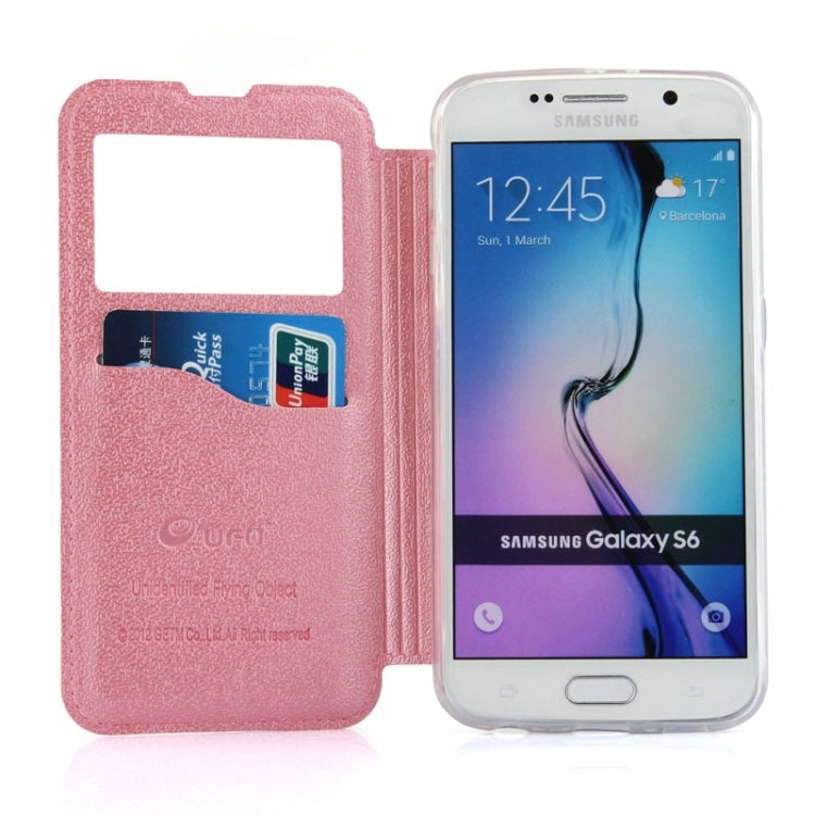 For Galaxy S6 / G920 UFO Horizontal Flip Orange Peel TPU PU Leather Case with Call Display & Holder & Card Slot & Wallet