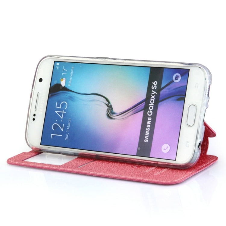 For Galaxy S6 / G920 UFO Horizontal Flip Orange Peel TPU PU Leather Case with Call Display & Holder & Card Slot & Wallet