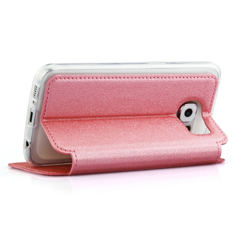 For Galaxy S6 / G920 UFO Horizontal Flip Orange Peel TPU PU Leather Case with Call Display & Holder & Card Slot & Wallet