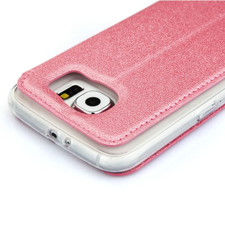 For Galaxy S6 / G920 UFO Horizontal Flip Orange Peel TPU PU Leather Case with Call Display & Holder & Card Slot & Wallet