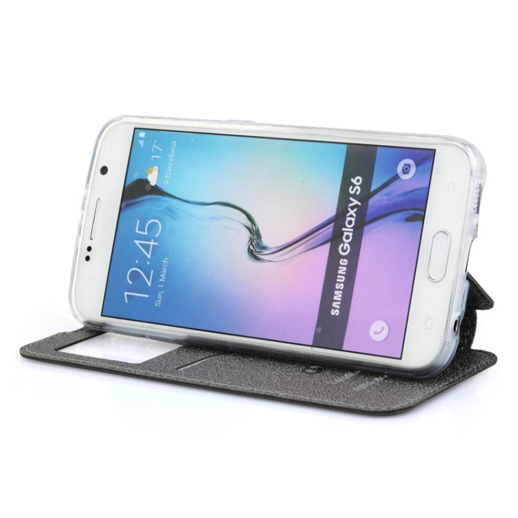 For Galaxy S6 / G920 UFO Horizontal Flip Orange Peel TPU PU Leather Case with Call Display & Holder & Card Slot & Wallet
