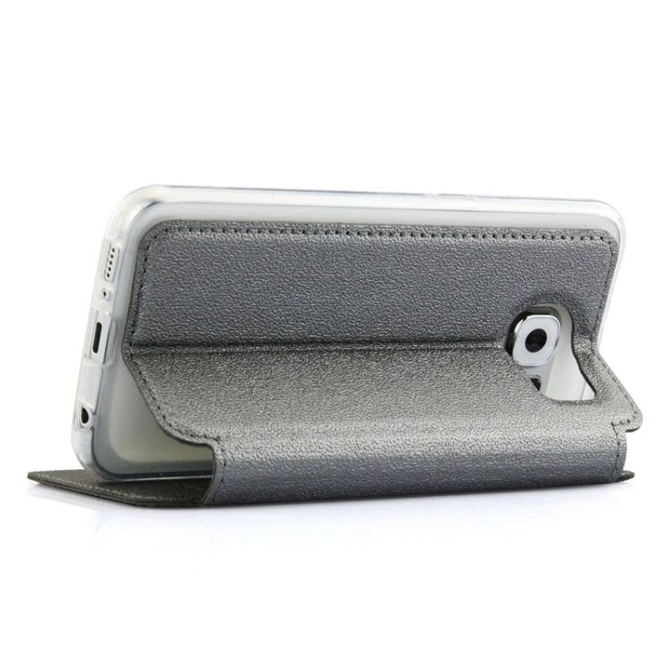 For Galaxy S6 / G920 UFO Horizontal Flip Orange Peel TPU PU Leather Case with Call Display & Holder & Card Slot & Wallet