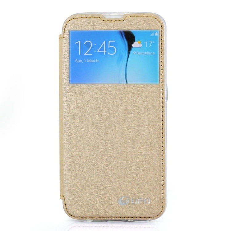 For Galaxy S6 / G920 UFO Horizontal Flip Orange Peel TPU PU Leather Case with Call Display & Holder & Card Slot & Wallet