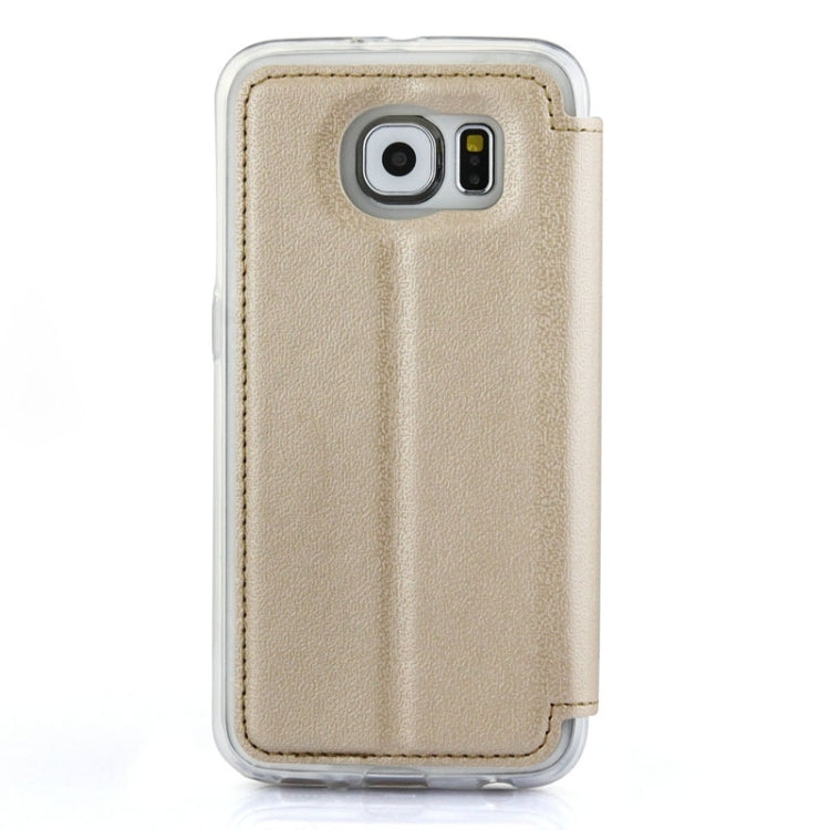 For Galaxy S6 / G920 UFO Horizontal Flip Orange Peel TPU PU Leather Case with Call Display & Holder & Card Slot & Wallet