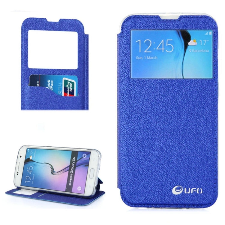 For Galaxy S6 / G920 UFO Horizontal Flip Orange Peel TPU PU Leather Case with Call Display & Holder & Card Slot & Wallet