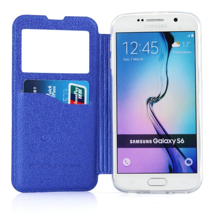 For Galaxy S6 / G920 UFO Horizontal Flip Orange Peel TPU PU Leather Case with Call Display & Holder & Card Slot & Wallet