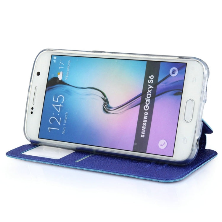 For Galaxy S6 / G920 UFO Horizontal Flip Orange Peel TPU PU Leather Case with Call Display & Holder & Card Slot & Wallet