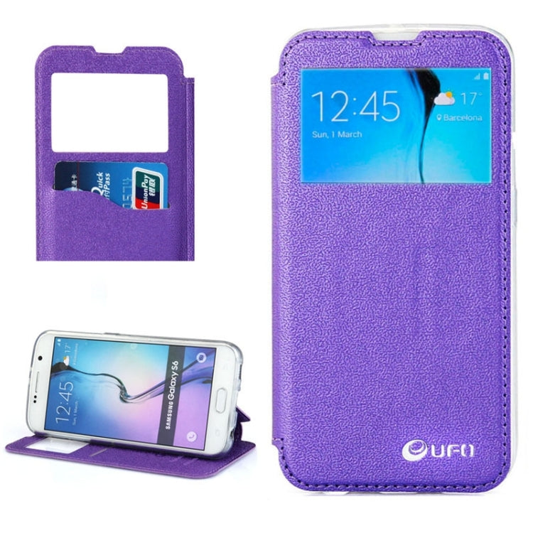 For Galaxy S6 / G920 UFO Horizontal Flip Orange Peel TPU PU Leather Case with Call Display & Holder & Card Slot & Wallet