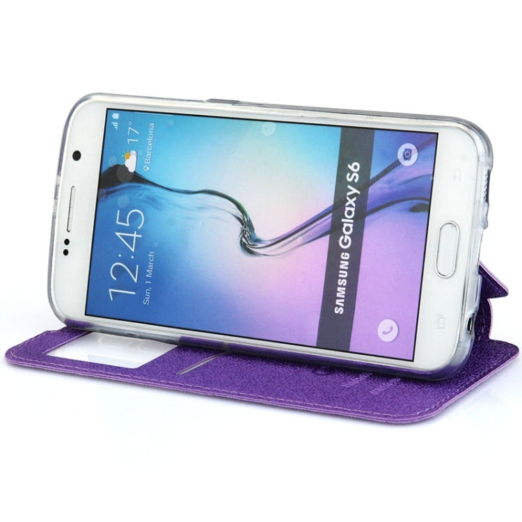 For Galaxy S6 / G920 UFO Horizontal Flip Orange Peel TPU PU Leather Case with Call Display & Holder & Card Slot & Wallet