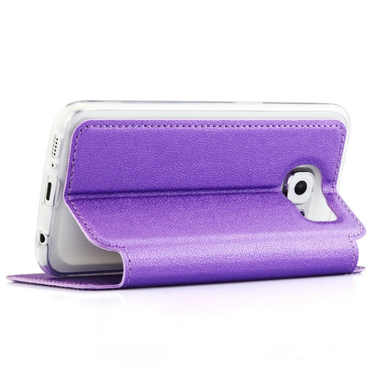 For Galaxy S6 / G920 UFO Horizontal Flip Orange Peel TPU PU Leather Case with Call Display & Holder & Card Slot & Wallet