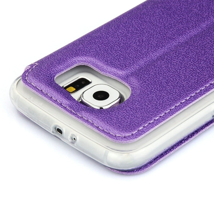 For Galaxy S6 / G920 UFO Horizontal Flip Orange Peel TPU PU Leather Case with Call Display & Holder & Card Slot & Wallet