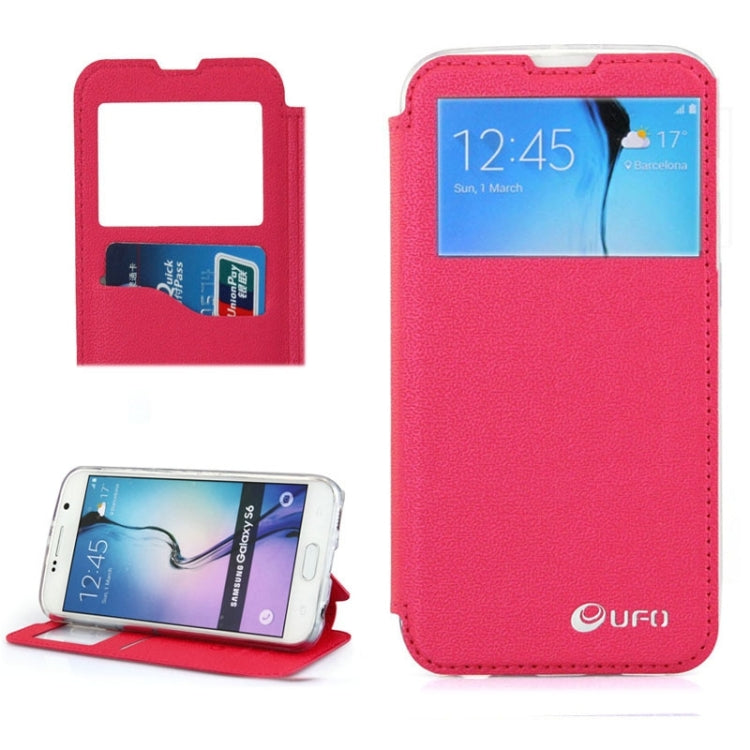 For Galaxy S6 / G920 UFO Horizontal Flip Orange Peel TPU PU Leather Case with Call Display & Holder & Card Slot & Wallet