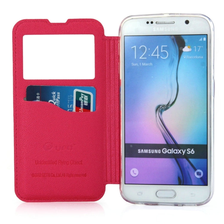 For Galaxy S6 / G920 UFO Horizontal Flip Orange Peel TPU PU Leather Case with Call Display & Holder & Card Slot & Wallet