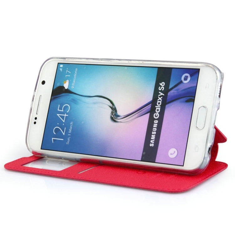 For Galaxy S6 / G920 UFO Horizontal Flip Orange Peel TPU PU Leather Case with Call Display & Holder & Card Slot & Wallet