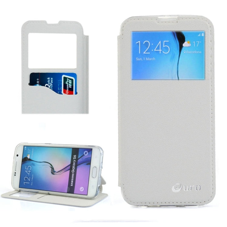 For Galaxy S6 / G920 UFO Horizontal Flip Orange Peel TPU PU Leather Case with Call Display & Holder & Card Slot & Wallet