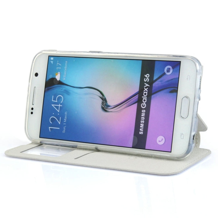 For Galaxy S6 / G920 UFO Horizontal Flip Orange Peel TPU PU Leather Case with Call Display & Holder & Card Slot & Wallet