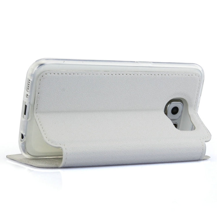 For Galaxy S6 / G920 UFO Horizontal Flip Orange Peel TPU PU Leather Case with Call Display & Holder & Card Slot & Wallet