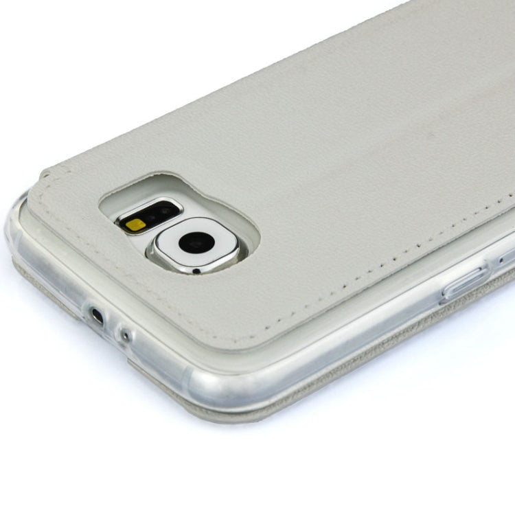 For Galaxy S6 / G920 UFO Horizontal Flip Orange Peel TPU PU Leather Case with Call Display & Holder & Card Slot & Wallet