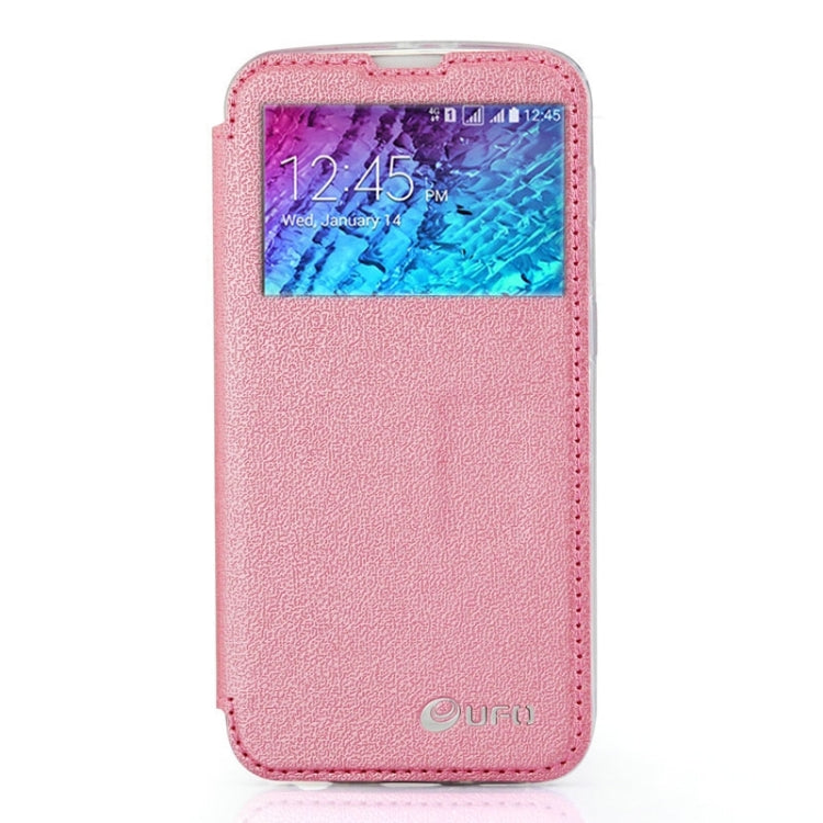 UFO Horizontal Flip Orange Peel TPU PU Leather Case with Call Display & Holder & Card Slot & Wallet for Galaxy J1