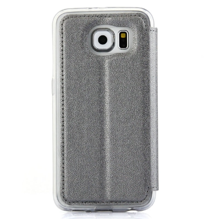 UFO Horizontal Flip Orange Peel TPU PU Leather Case with Call Display & Holder & Card Slot & Wallet for Galaxy J1