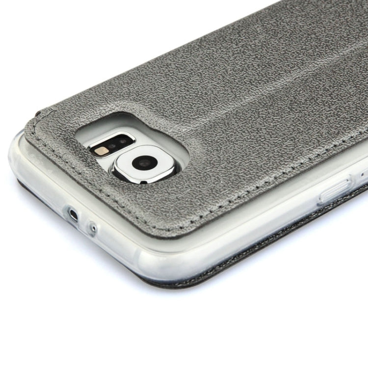 UFO Horizontal Flip Orange Peel TPU PU Leather Case with Call Display & Holder & Card Slot & Wallet for Galaxy J1