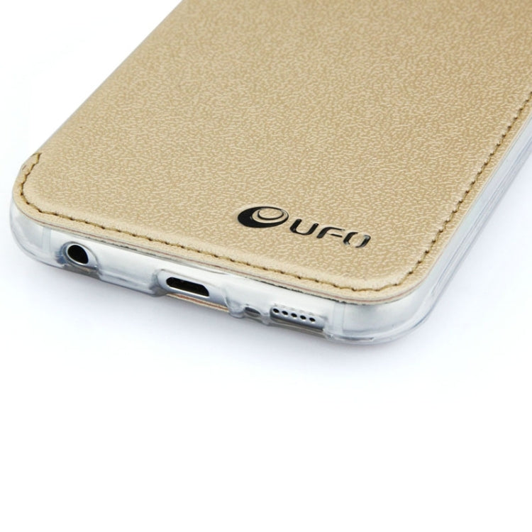 UFO Horizontal Flip Orange Peel TPU PU Leather Case with Call Display & Holder & Card Slot & Wallet for Galaxy J1