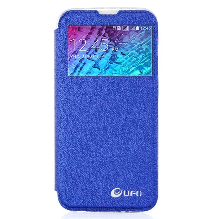 UFO Horizontal Flip Orange Peel TPU PU Leather Case with Call Display & Holder & Card Slot & Wallet for Galaxy J1