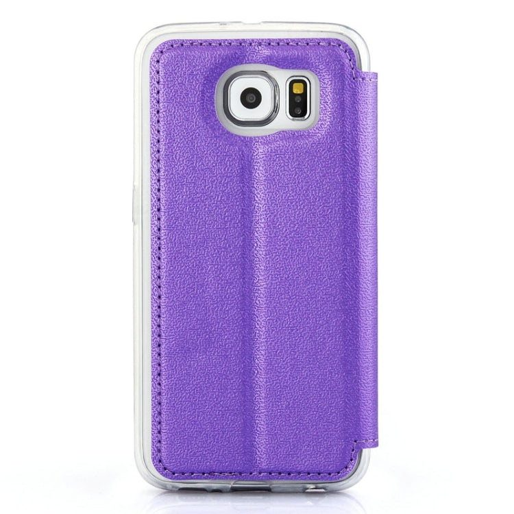UFO Horizontal Flip Orange Peel TPU PU Leather Case with Call Display & Holder & Card Slot & Wallet for Galaxy J1