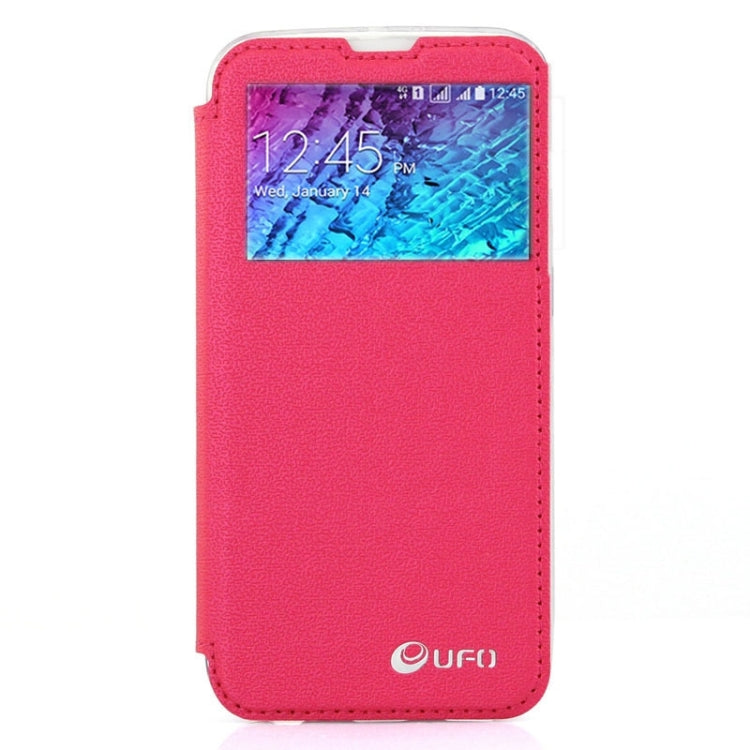 UFO Horizontal Flip Orange Peel TPU PU Leather Case with Call Display & Holder & Card Slot & Wallet for Galaxy J1