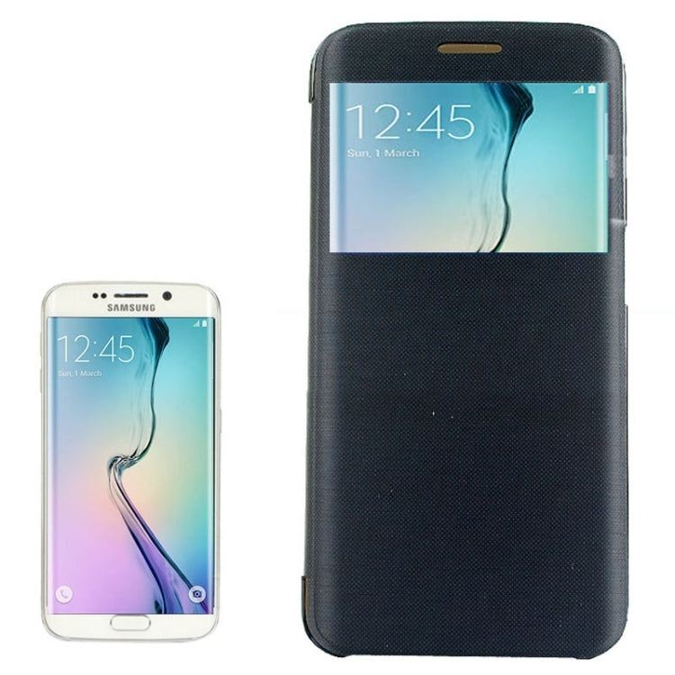 For Galaxy S6  Edge / G9250 PC PU Cashmere Fiber Leather Case with Transparent Back Shell & Call Display ID