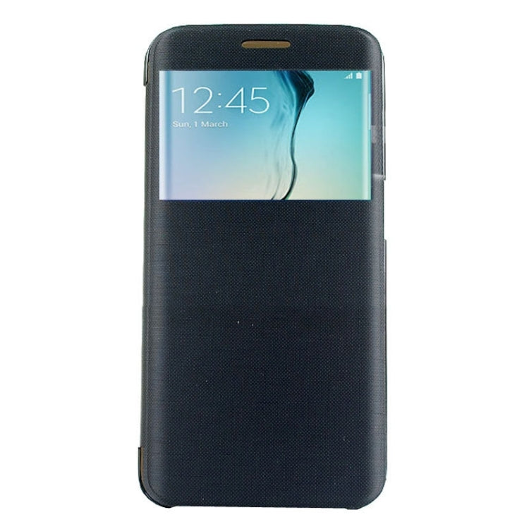 For Galaxy S6  Edge / G9250 PC PU Cashmere Fiber Leather Case with Transparent Back Shell & Call Display ID
