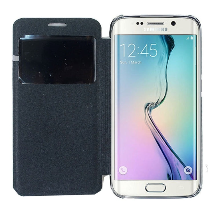 For Galaxy S6  Edge / G9250 PC PU Cashmere Fiber Leather Case with Transparent Back Shell & Call Display ID