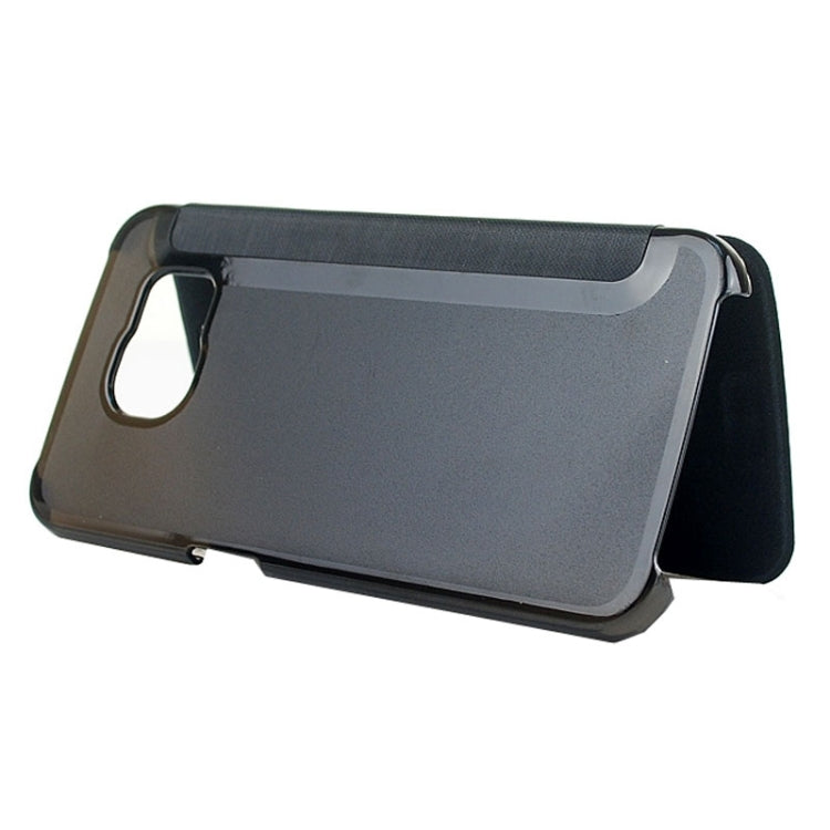 For Galaxy S6  Edge / G9250 PC PU Cashmere Fiber Leather Case with Transparent Back Shell & Call Display ID