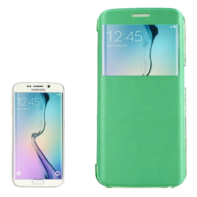 For Galaxy S6  Edge / G9250 PC PU Cashmere Fiber Leather Case with Transparent Back Shell & Call Display ID