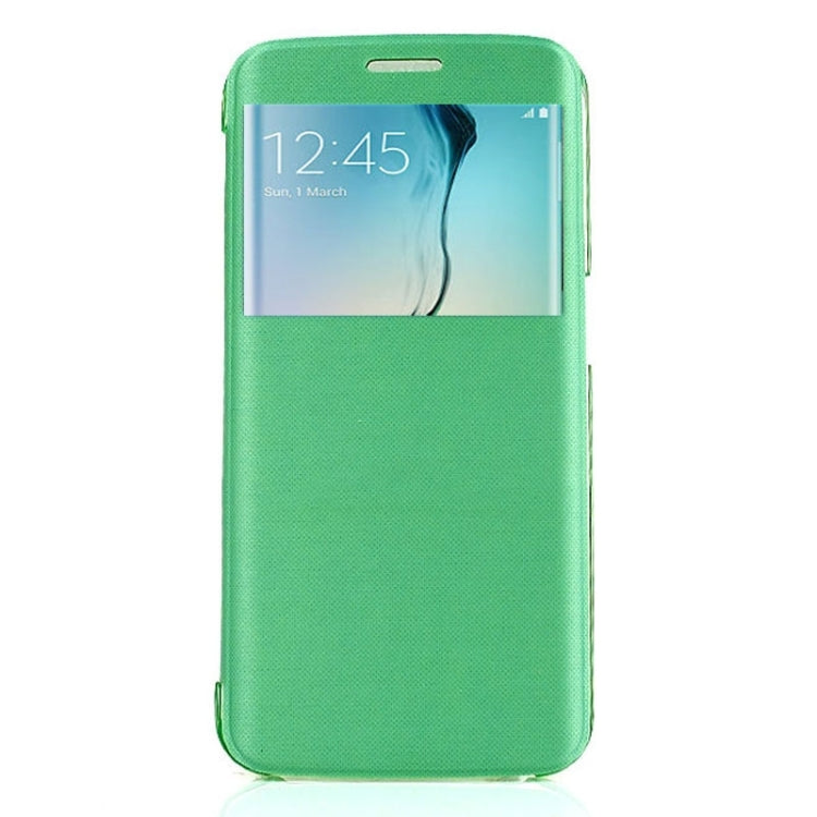 For Galaxy S6  Edge / G9250 PC PU Cashmere Fiber Leather Case with Transparent Back Shell & Call Display ID