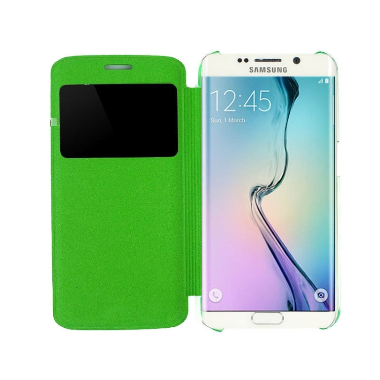 For Galaxy S6  Edge / G9250 PC PU Cashmere Fiber Leather Case with Transparent Back Shell & Call Display ID