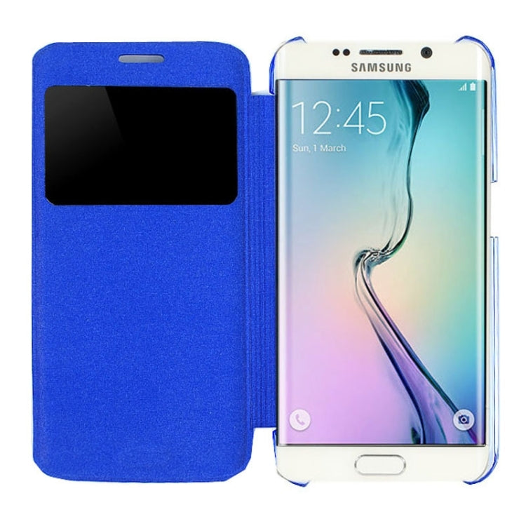 For Galaxy S6  Edge / G9250 PC PU Cashmere Fiber Leather Case with Transparent Back Shell & Call Display ID